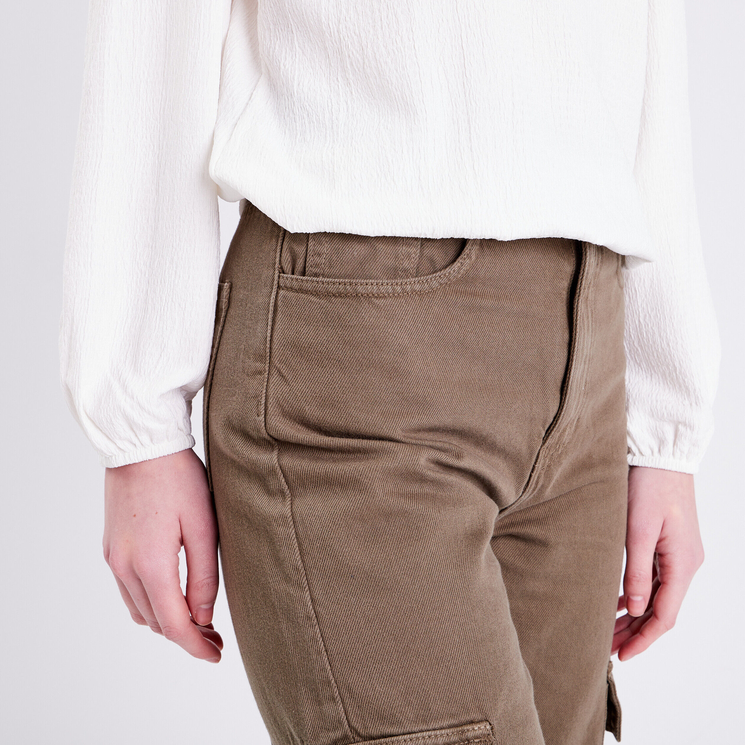 Jeans wide leg cargo vert foncé femme | Cache Cache