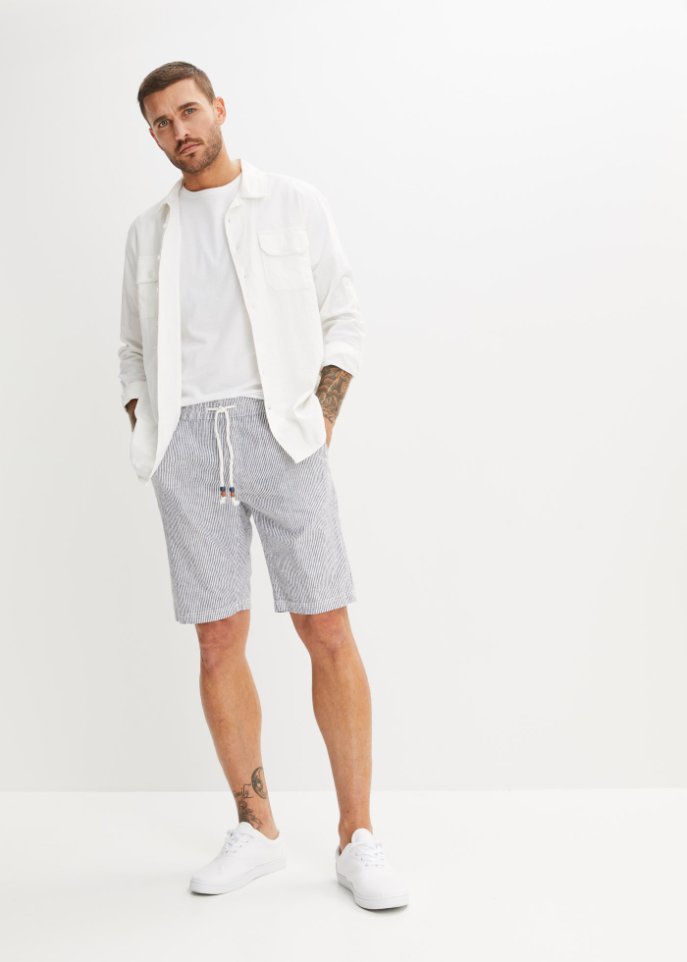 Bermuda mit Leinen, Regular Fit