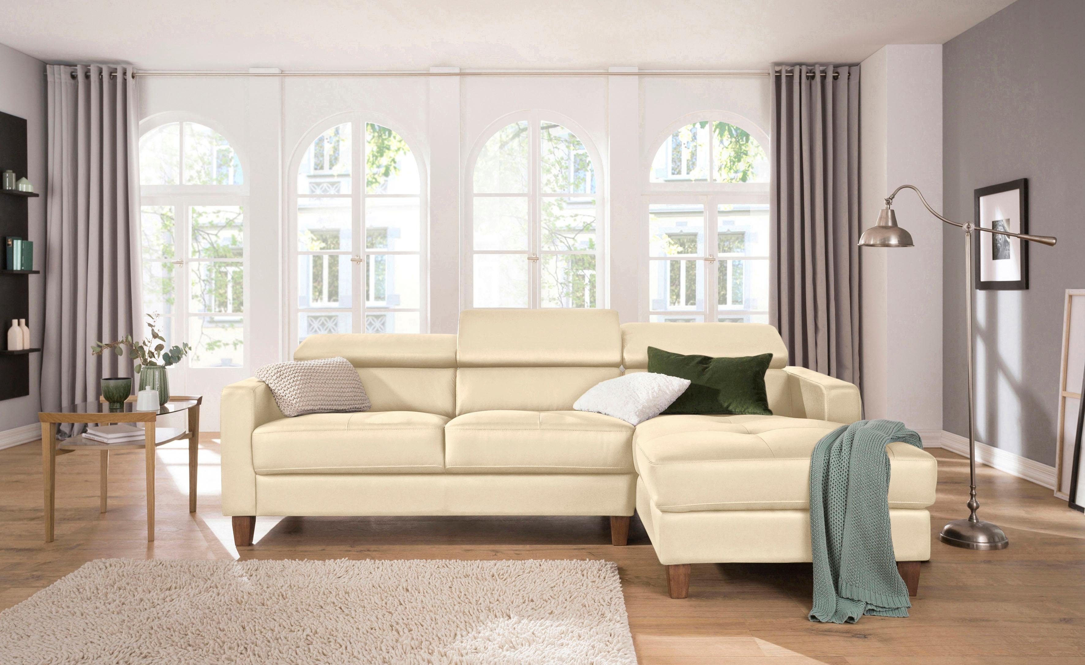 Home affaire Ecksofa Luzern, mit Recamiere mit verstellbarer Kopfstütze und Holzfüßen