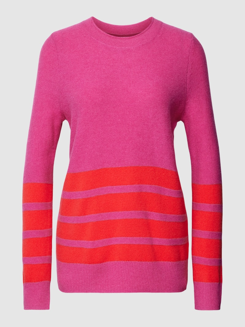 Strickpullover aus Lanawolle mit Kontraststreifen in fuchsia