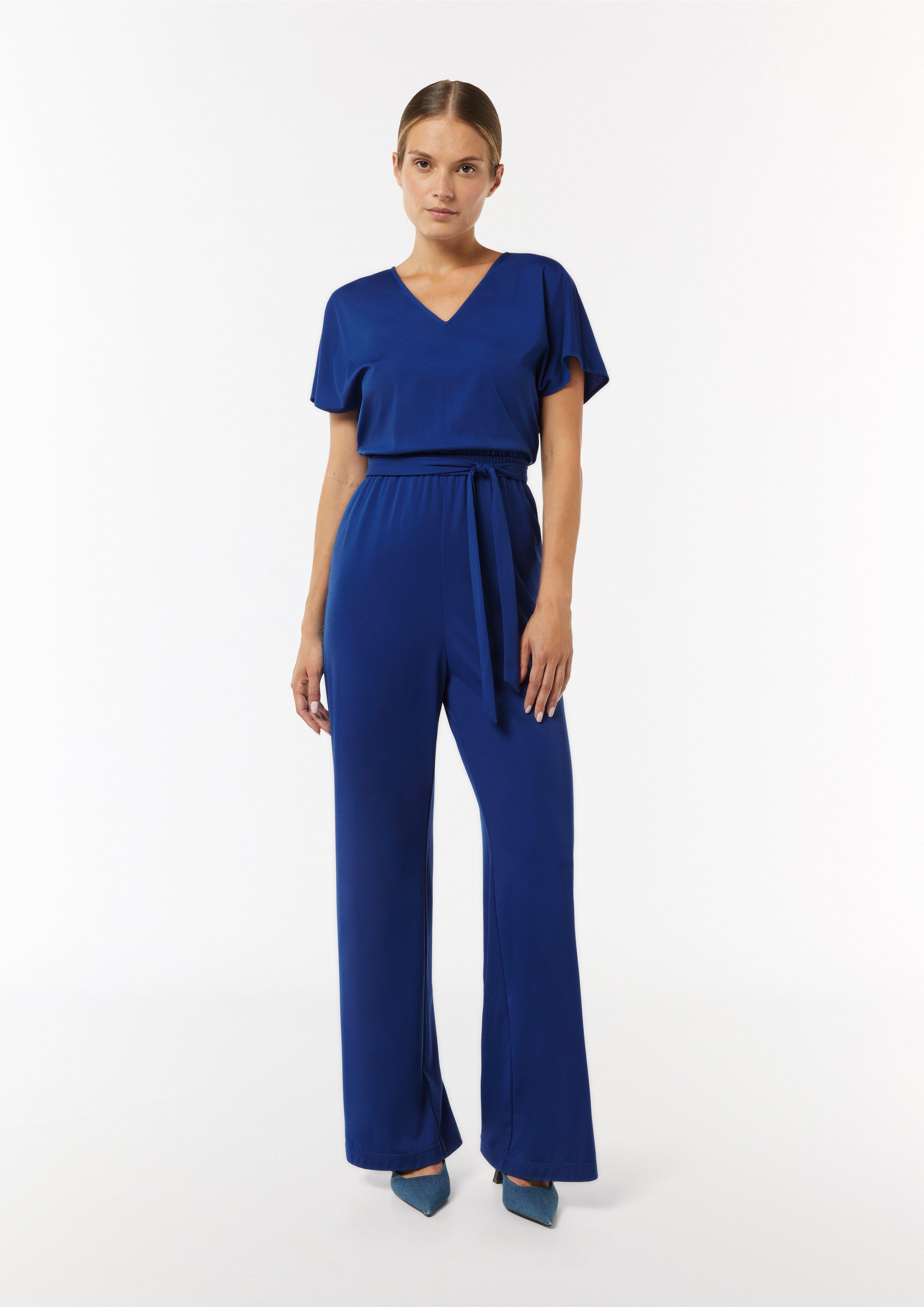 Jersey-Overall mit Taillengürtel im Loose Fit - royalblau