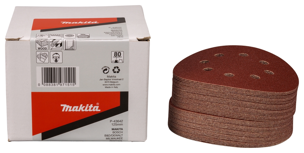 Accessoires Makita P-43642 Disque de ponçage 125 mm K80 rouge Velcro 50 pièces
