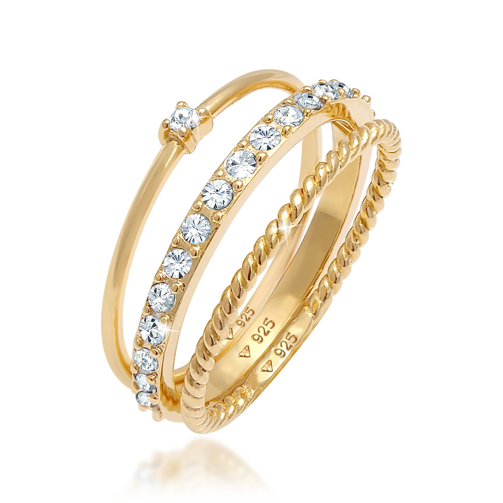 Elli Elli Bague Femmes Pile Élégante Festif Look des Couches avec Cristaux en Argent S Bague