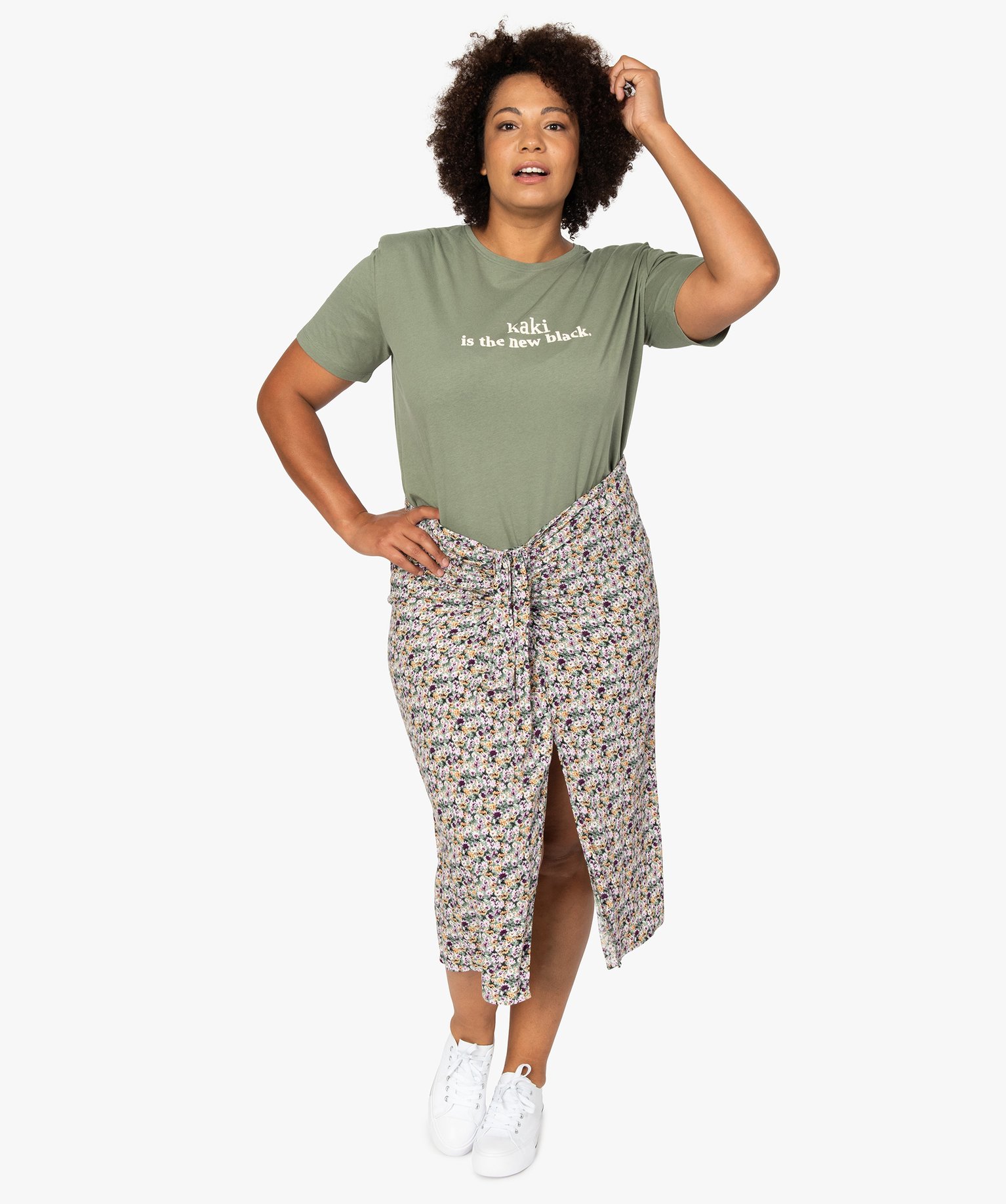 Jupe femme grande taille à motifs fleuris fendue sur l’avant | GEMO