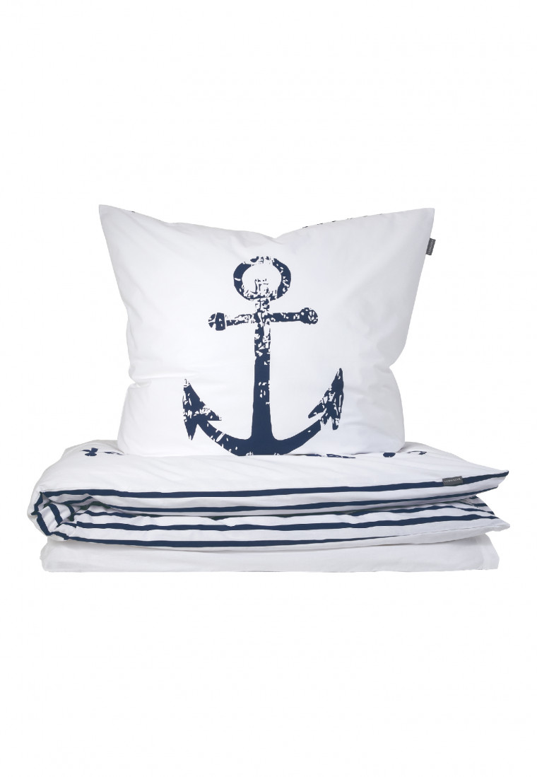 Wende-Bettwäsche 2-teilig Renforcé Anker Streifen weiß/navy - SCHIESSER Home