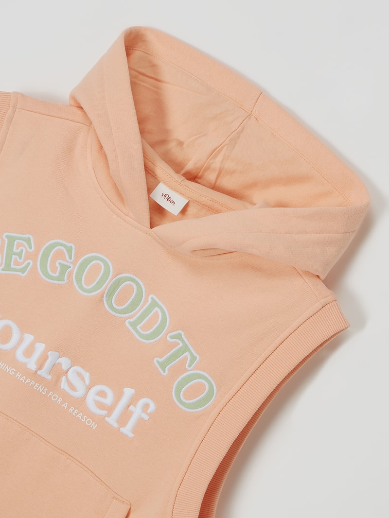 Hoodie mit Message-Stickerei in apricot