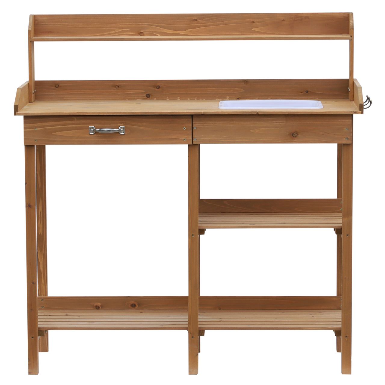 Outsunny Pflanztisch Gärtnertisch Blumentisch mit Wanne Garten Tannenholz Erle 117 x 45 x 121 cm