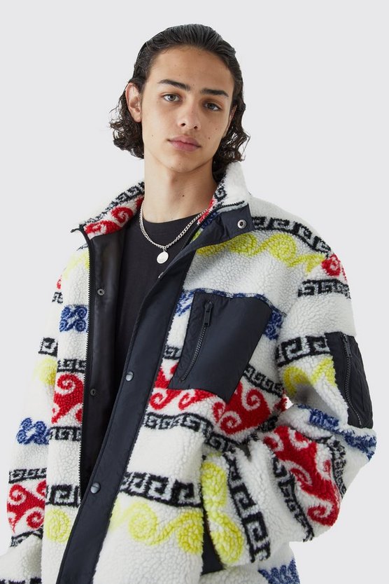 Jacke aus Borg & Nylon mit Trichterkragen