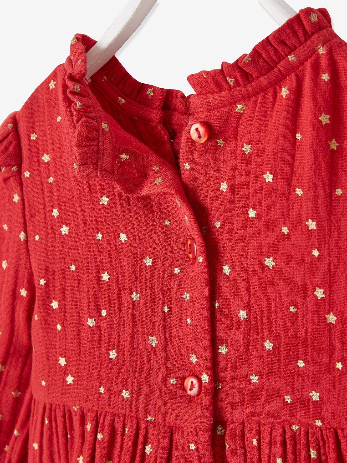 Vertbaudet Baby Kleid mit Sternen - dunkelgrün bedruckt