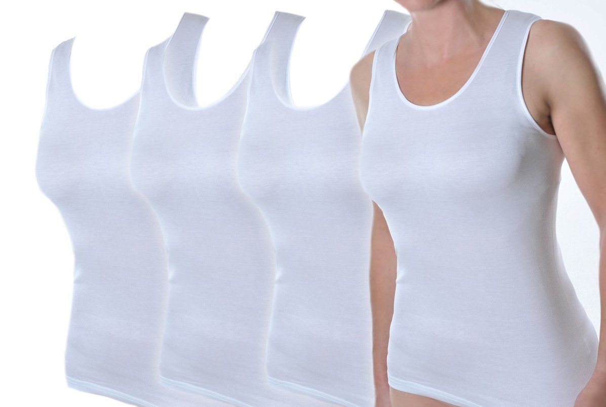 Toker Collection® Achselhemd Damen Unterhemd mit Satinkante (4 Stück) reine Baumwolle mit Satinkante