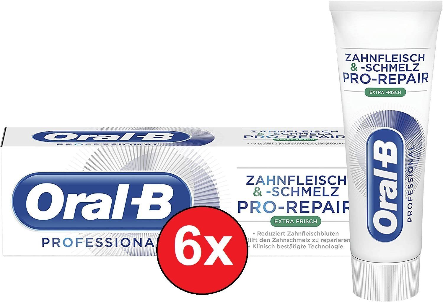 Oral-B Zahnpasta Zahnfleisch & Zahnschmelz Pro Repair 6x 75ml Soft Minze Zahncreme, (Oral B Creme Zahnpflege Karriesschutz, Zahnsteinschutz, 6-St) Zahnpasta Zahncreme Zahnpflege Pflege Karriesschutz Zahnsteinschutz