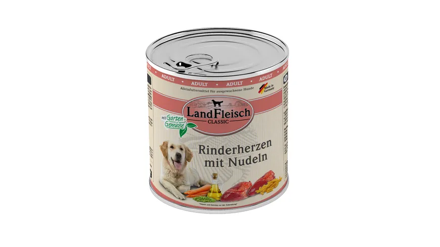 LandFleisch Classic Hundenassfutter Rinderherzen mit Nudeln mit Gartengemüse 800 g