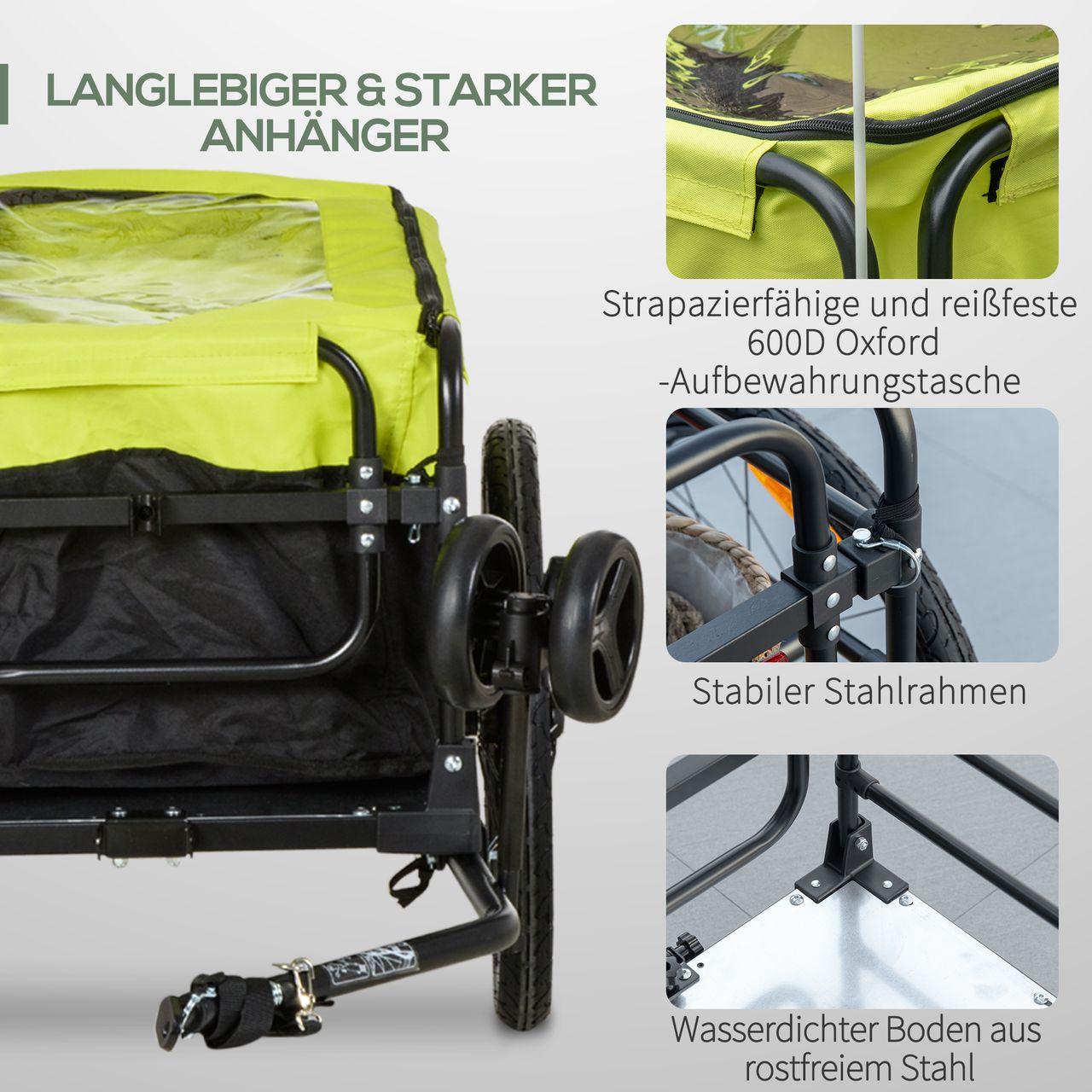HOMCOM 2-in-1 Fahrradanhänger Lastenanhänger 40 kg Belastbarkeit Schwarz Gelb