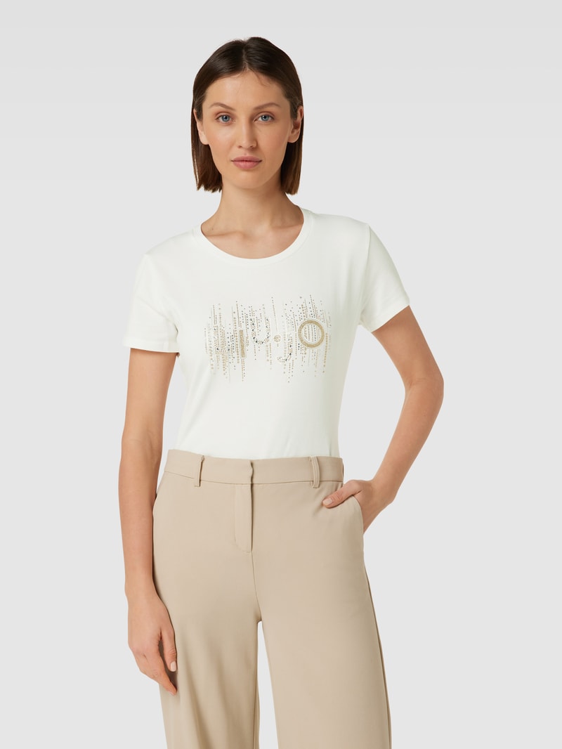 T-Shirt mit Ziersteinbesatz in weiss