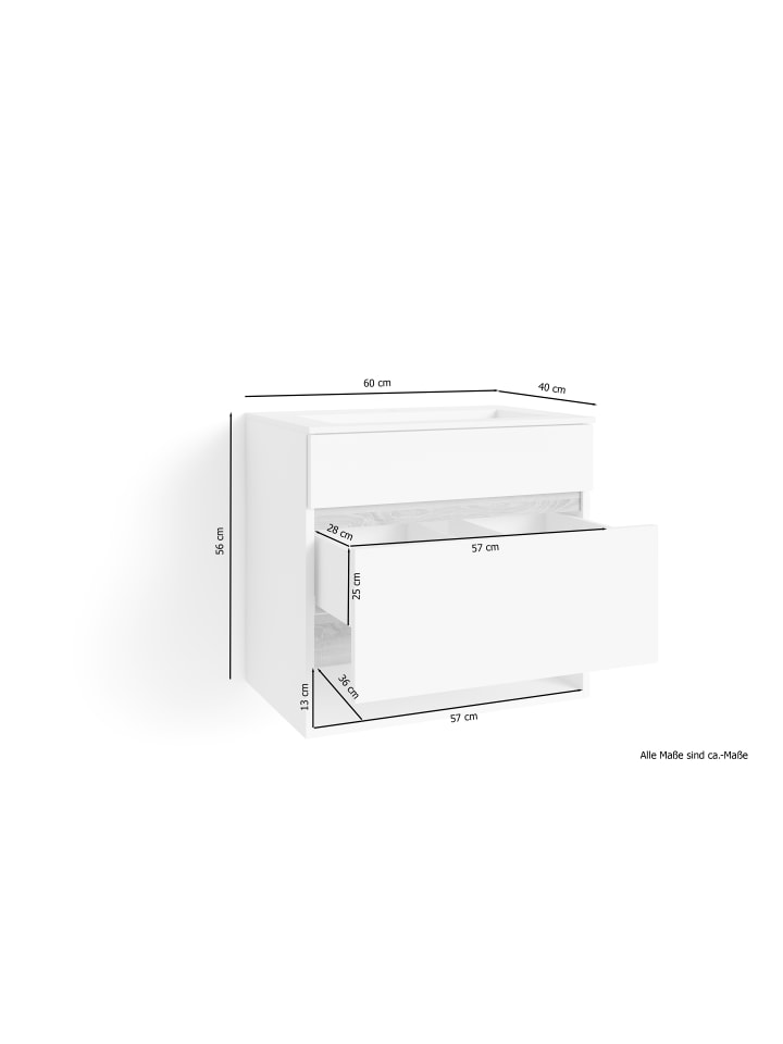byLiving Waschtisch Marino in Weiß - (B) 60 x (H) 56 x (T) 40 cm günstig kaufen onesize