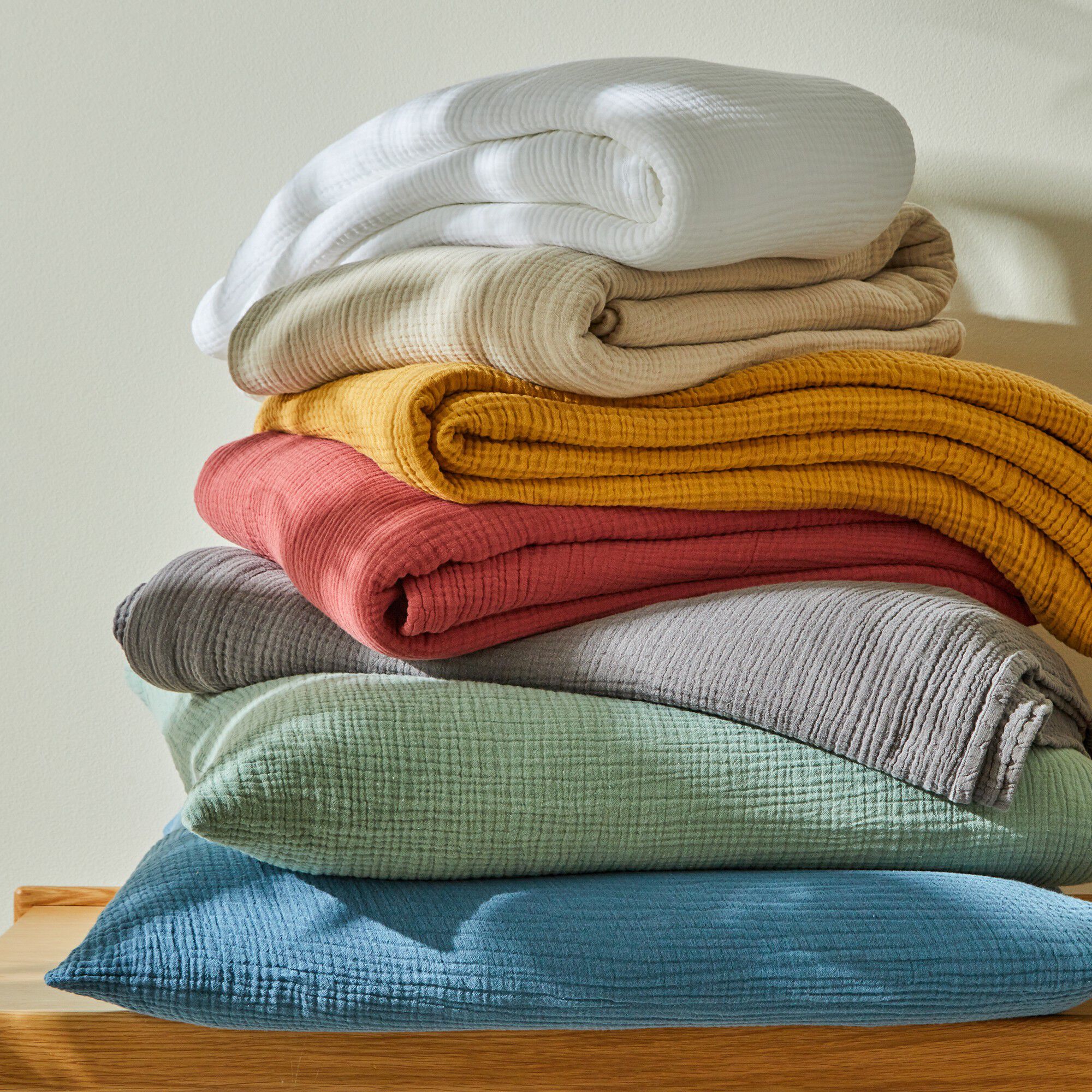 Linge de lit uni en triple gaze de coton