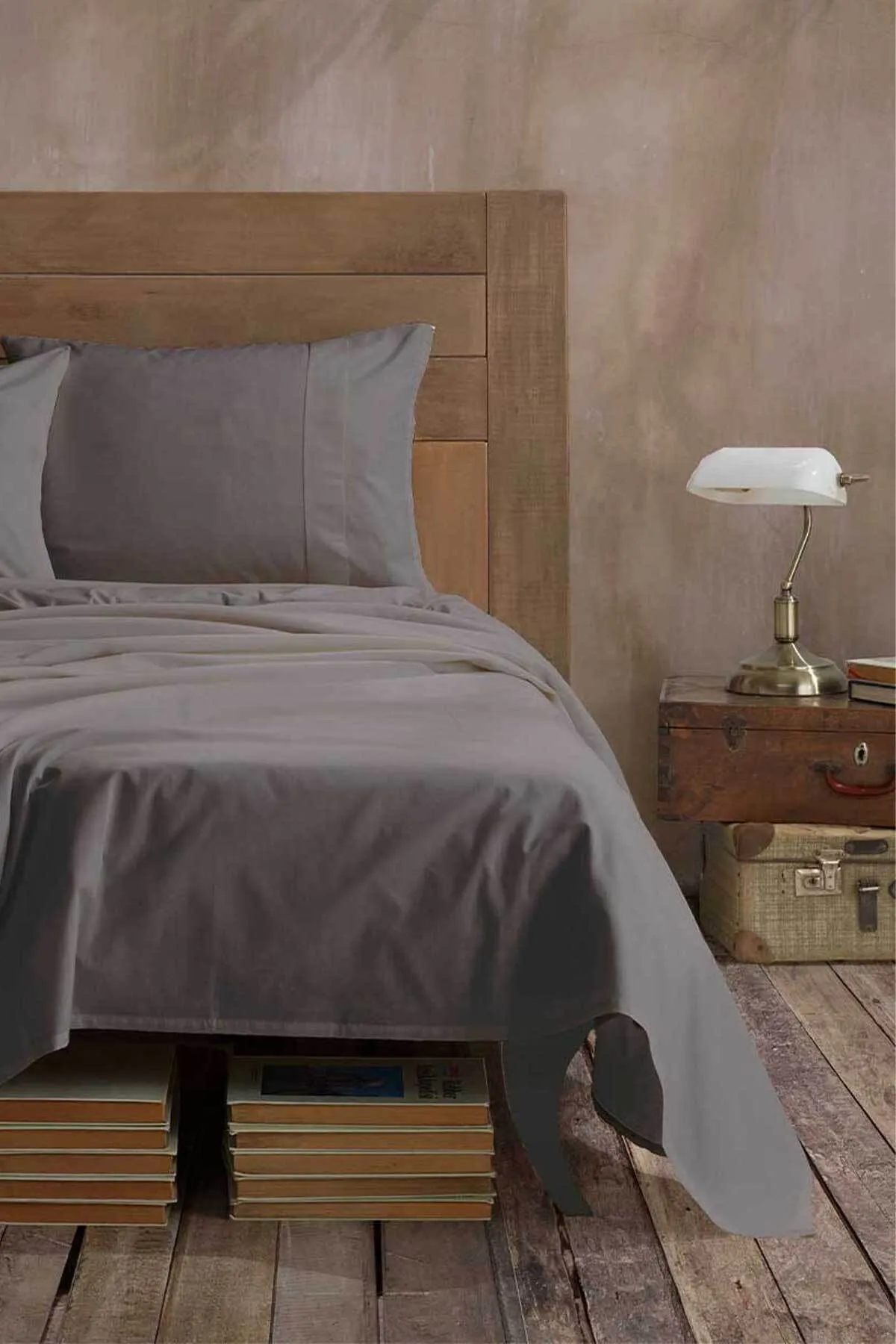 Elart  Ranfors Bettlaken-Set aus 100 % Baumwolle, Einzelbett, Anthrazit