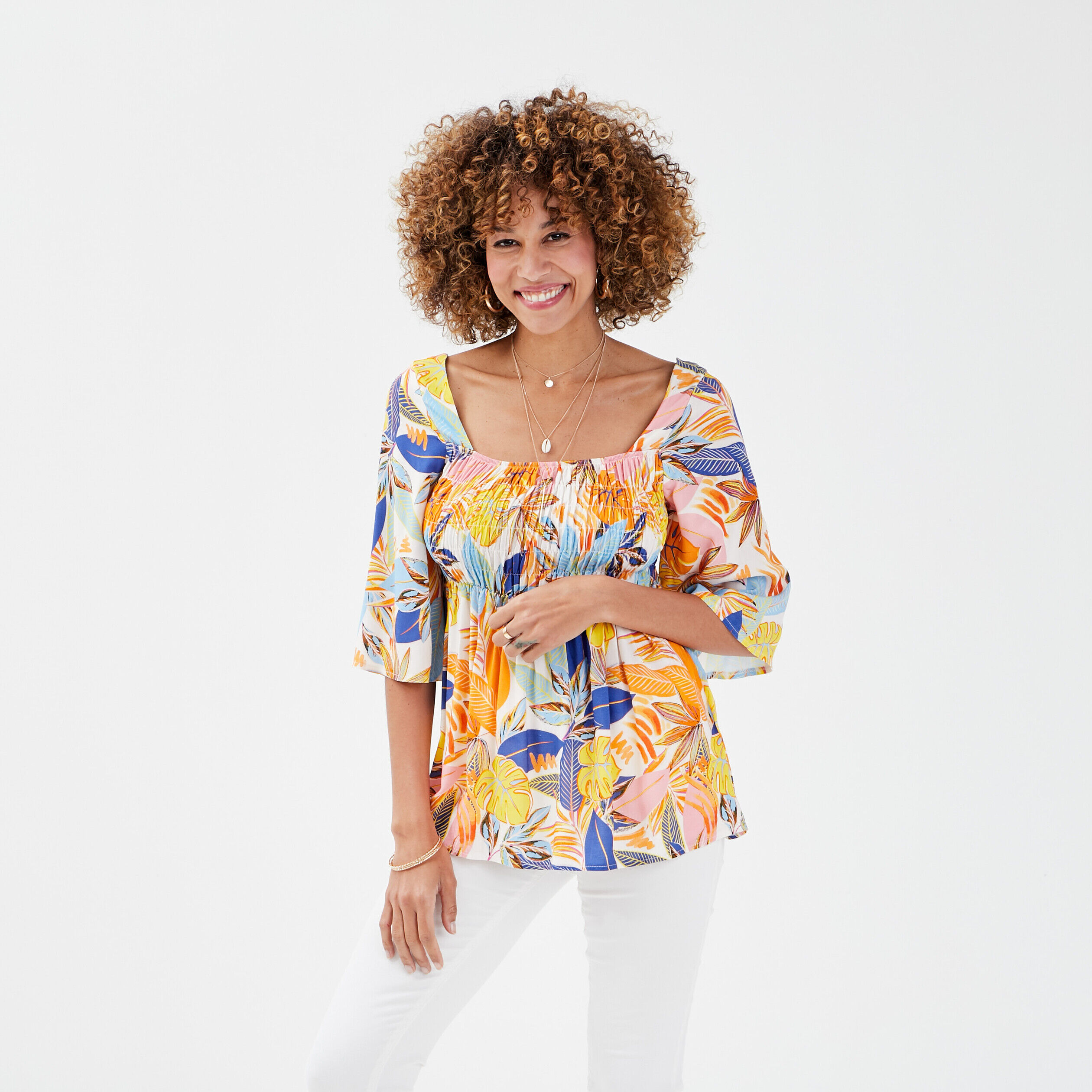 Blouse manches 3/4 blanc femme | Cache Cache