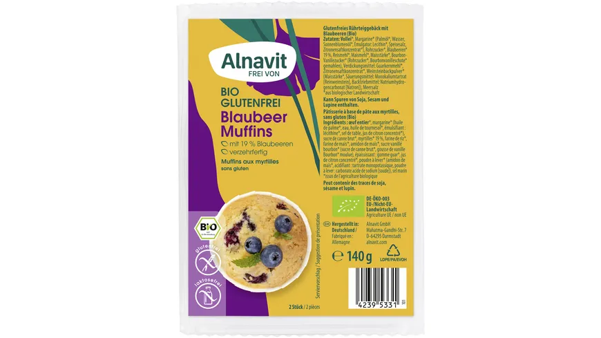 Alnavit Bio Blaubeer Muffins glutenfrei 140 g