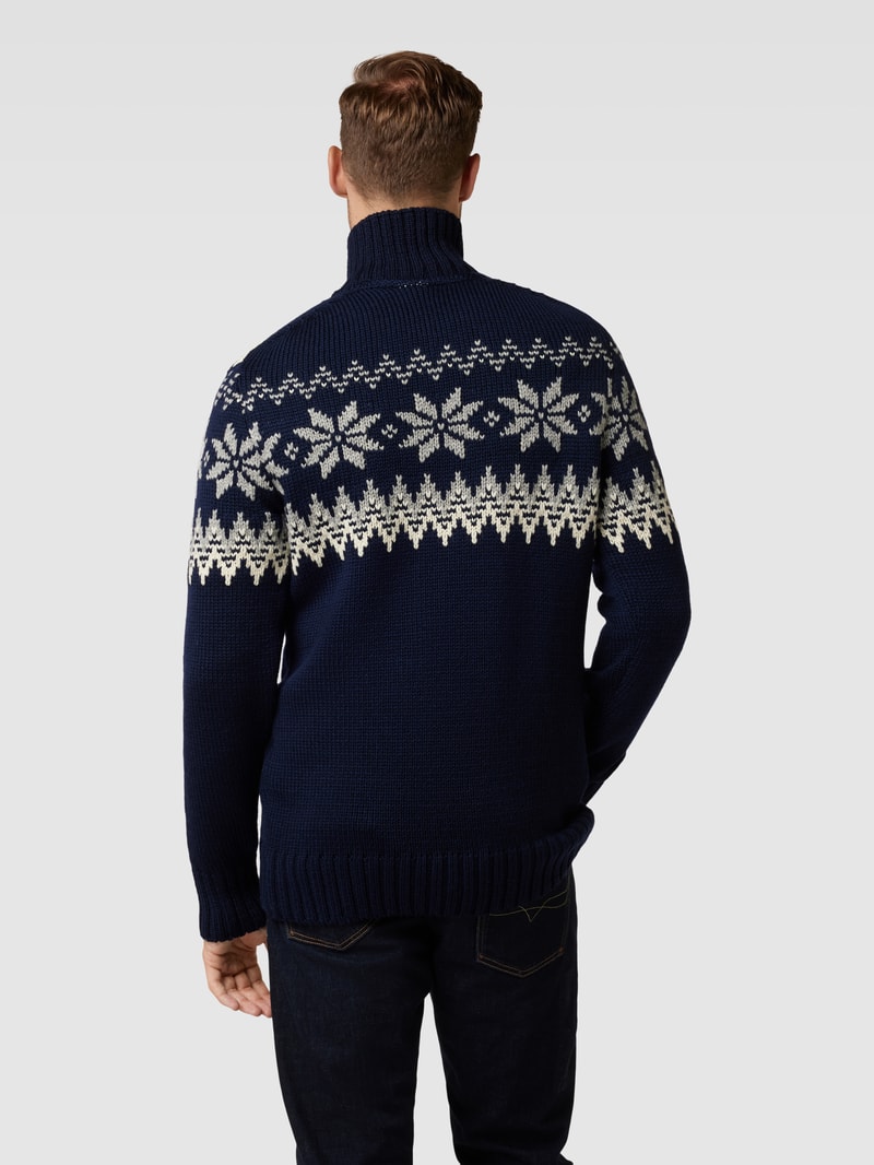 Strickpullover mit Stehkragen Modell 'Myking' in marineblau
