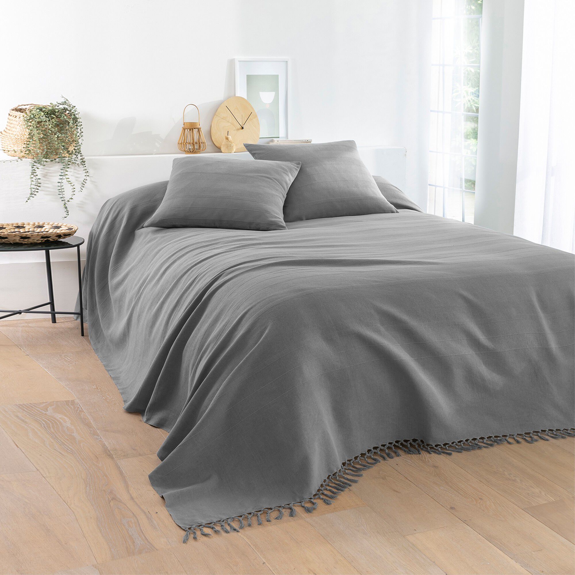 Plaid ou jeté uni coton tissage artisanal