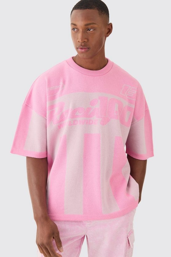 Gestricktes Oversize T-Shirt mit Moto-Streifen