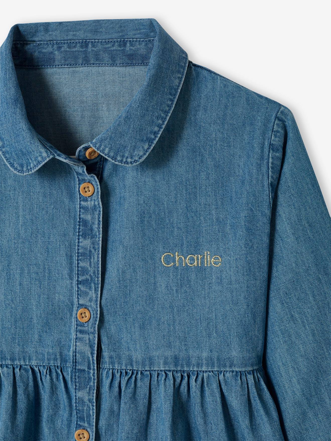 Vertbaudet Mädchen Bluse, Light-Denim, personalisierbar - blue stone