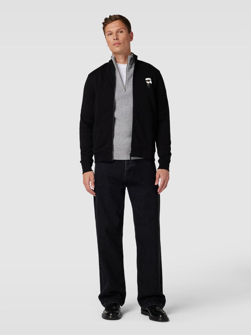 Sweatjacke mit Label-Patch in schwarz