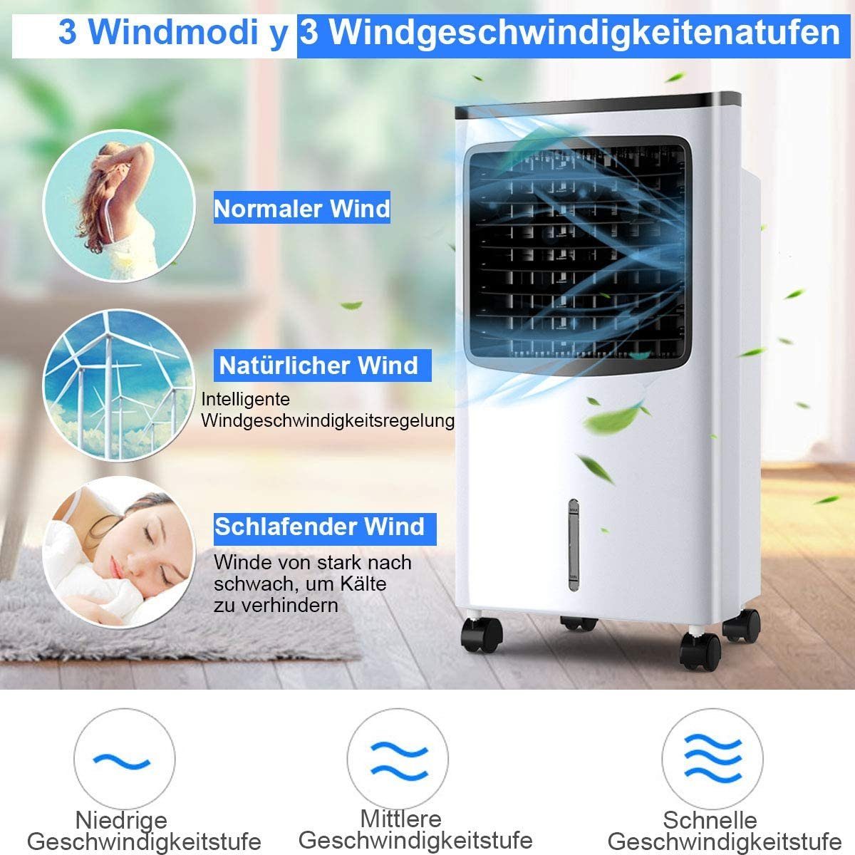 COSTWAY Ventilatorkombigerät Luftkühler, 75W, 8L Tank, 7,5H Timer, 3 Stufen