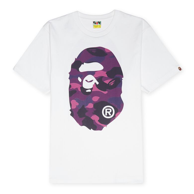 A Bathing Ape Color Camo Big Ape Head Tee M white purple