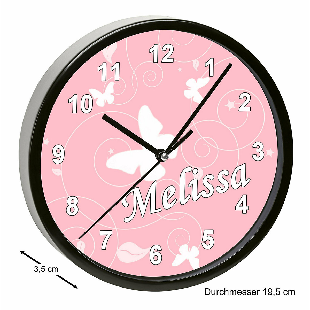 Kinder Wanduhr personalisiert mit Name Schmetterling Altrosa
