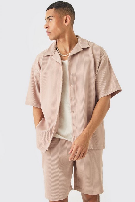 Oversized Short Sleeve Pleated Shirt And Short