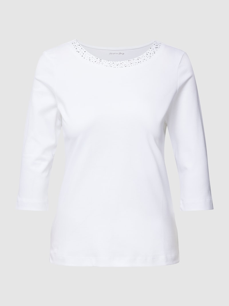 T-Shirt mit Ziersteinbesatz in weiß