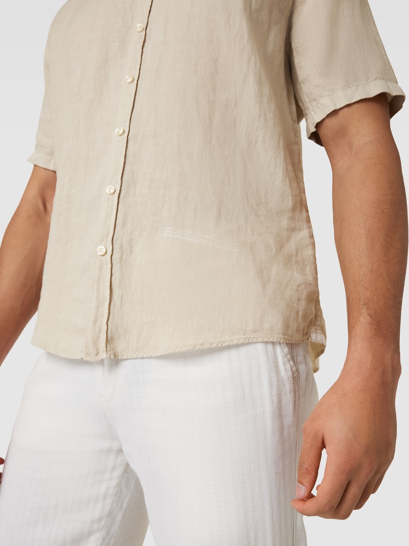 Regular Fit Freizeithemd aus reinem Leinen mit Maokragen in beige