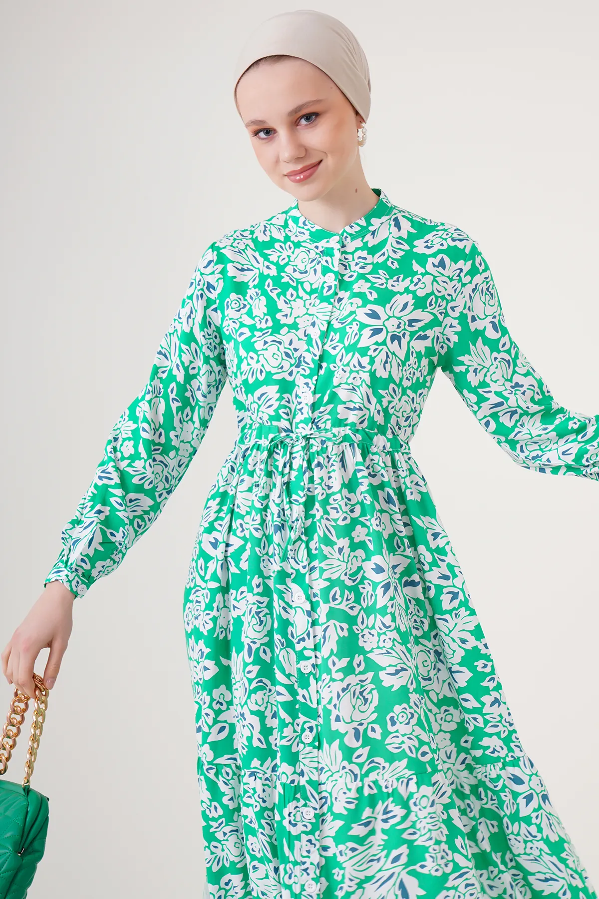 Bigdart  2144 Wunderschönes Hijab-Kleid mit Kragen – Grün