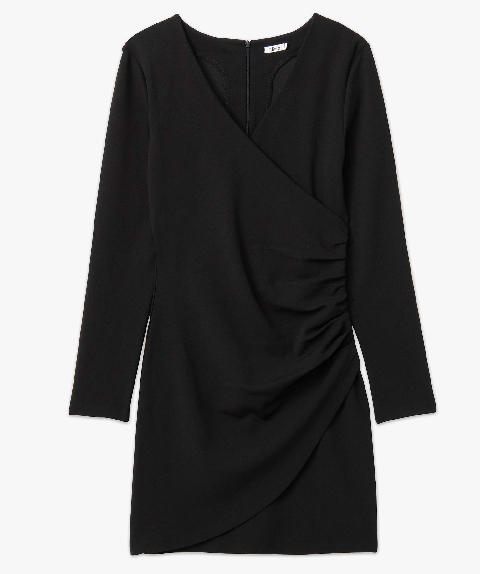 Robe femme ajustée effet drapé à manches longues noir | GEMO
