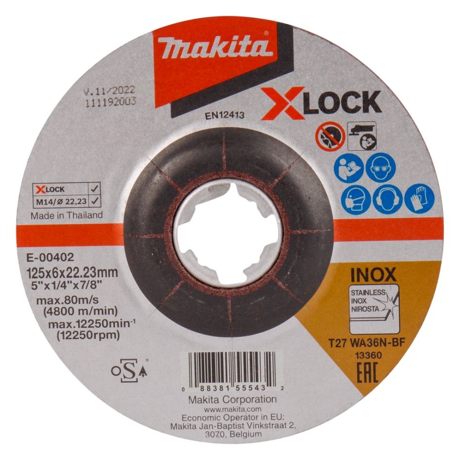 Príslušenstvo Makita E-00402 Odhrotovací kotúč X-LOCK 125x6,0x22,23 mm nehrdzavejúca oceľ