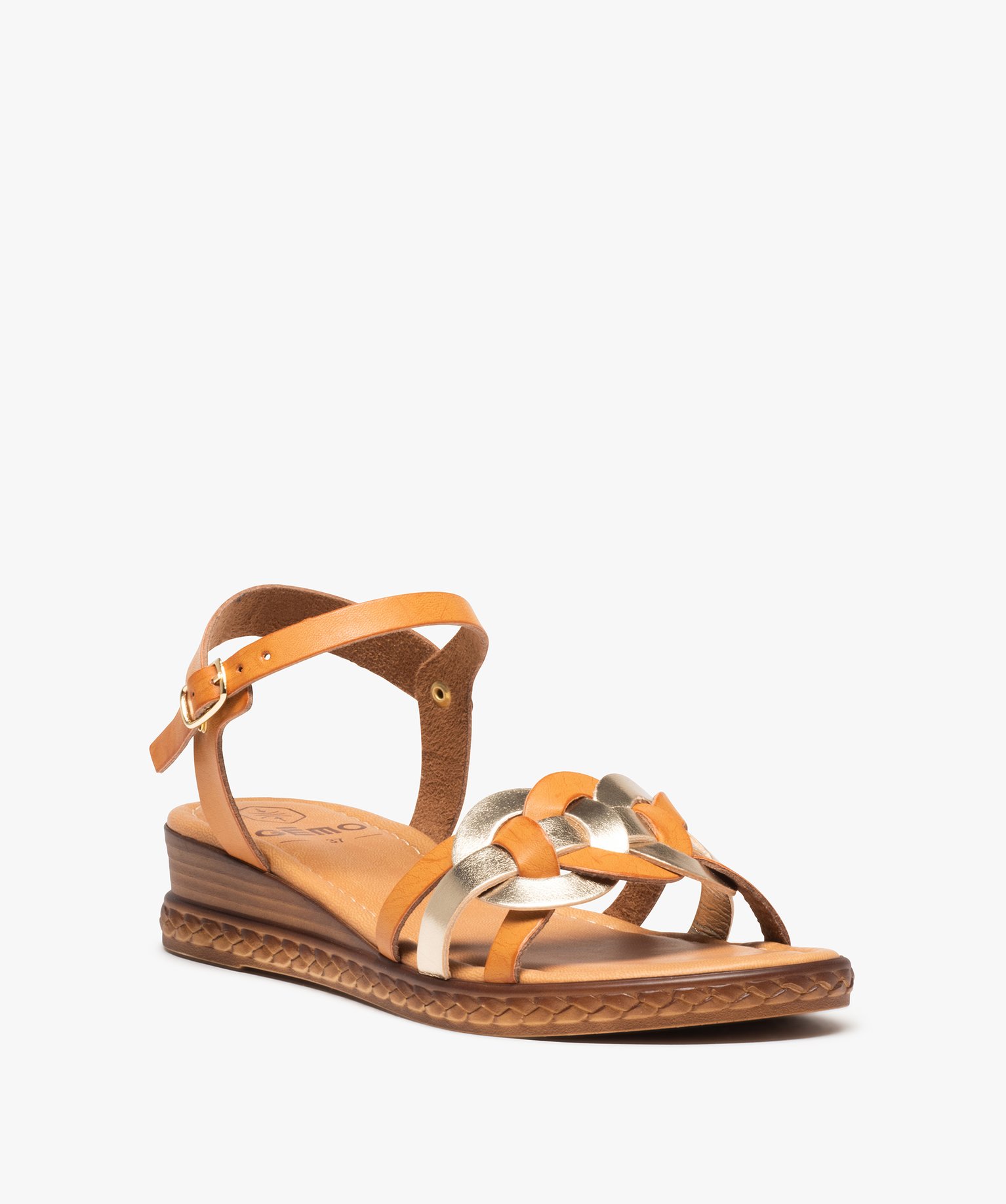 Sandales femme avec brides bicolore et semelle compensée or | GEMO