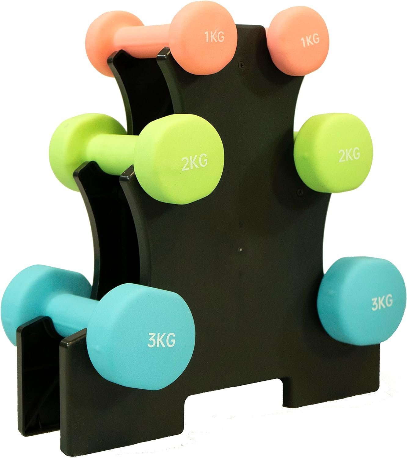 Fjoerdesports Hantel-Set Hantelpyramide aus Neopren Hantel Set für das Fitnesstraining, (Hantel-Set, Hanteln, Fitness, Workout, Yoga, Zumba, leichtes Training, Kurzhanteln, Krafttraining, Fitness, Aerobic-Sport, Heimtraining), 2 à 1 kg, 2 à 2 kg und