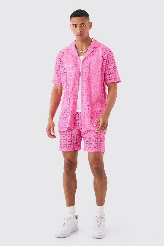 Oversize Hemd & Shorts aus Spitze