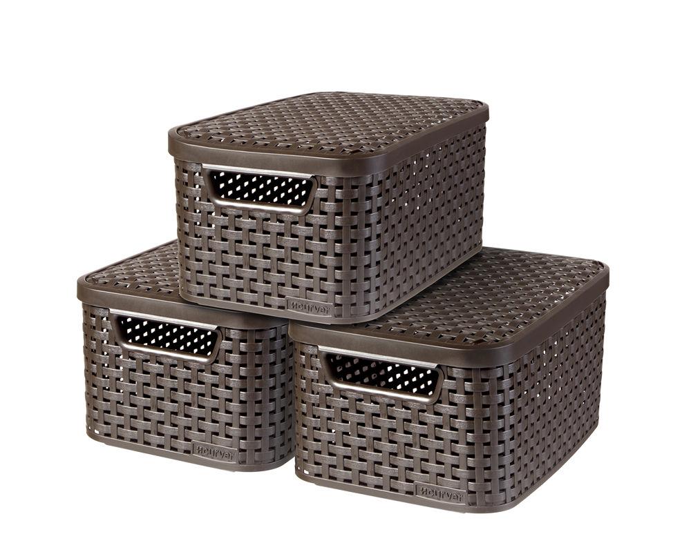 Curver 3-er Set STYLE Box S mit Deckel dunkelbraun