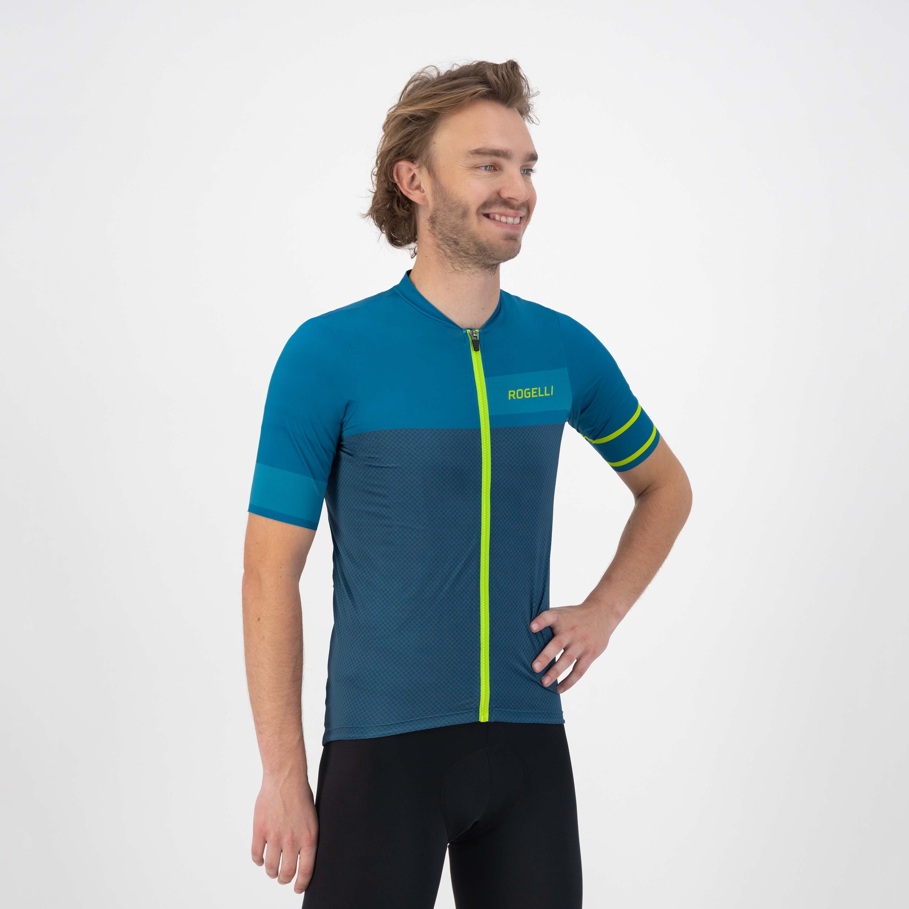 Rogelli Block Blau/Limette Herren Radtrikot Kurzarm