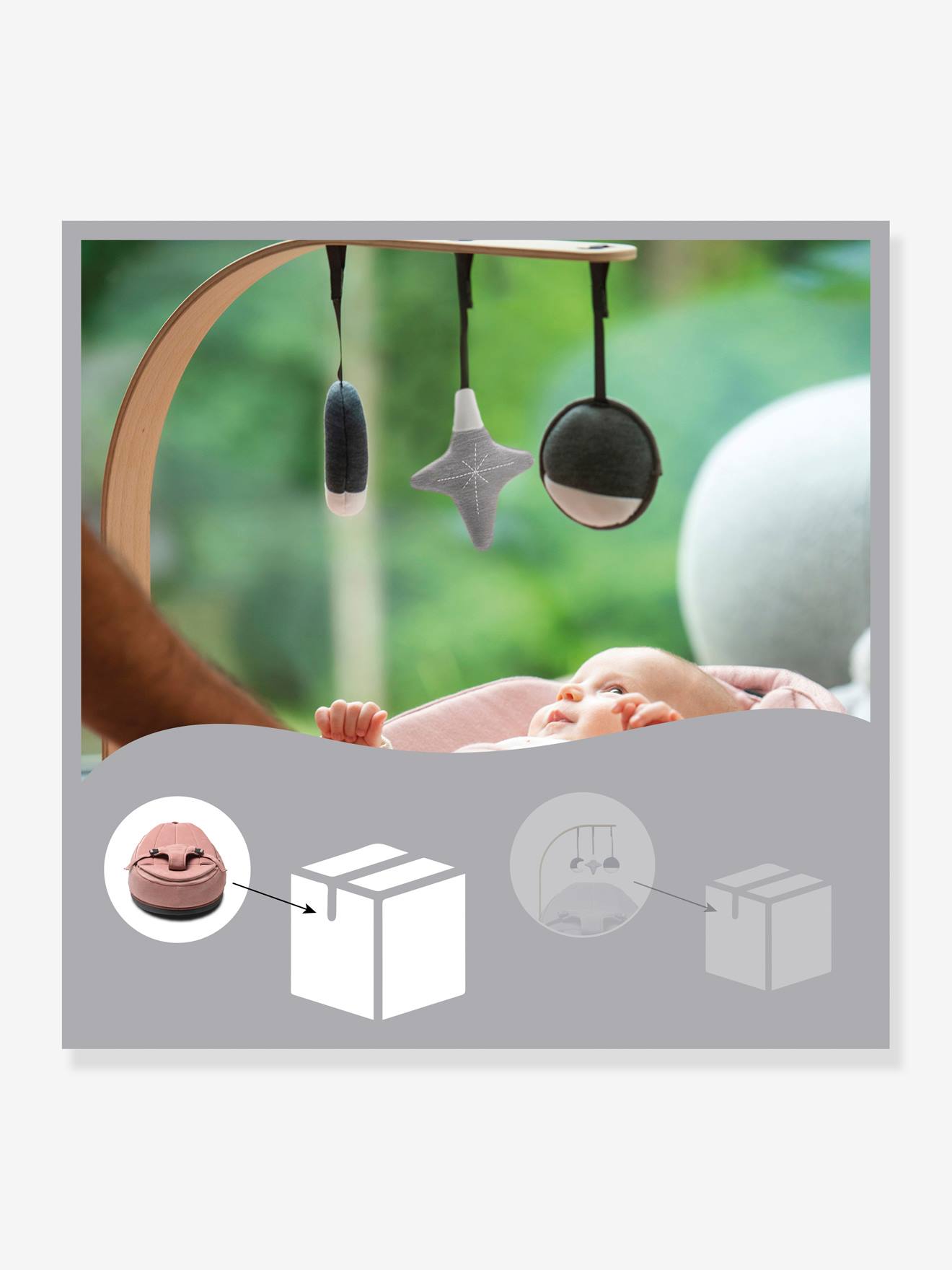 Transat et pouf Doomoo Seat’n Swing BABYMOOV avec balancelle intégrée anthracite