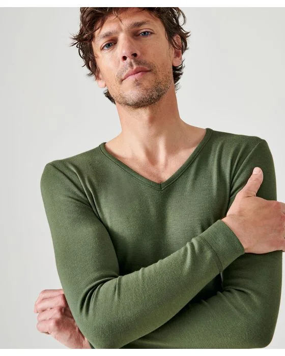 Tee-shirt col V, maille interlock Thermolactyl