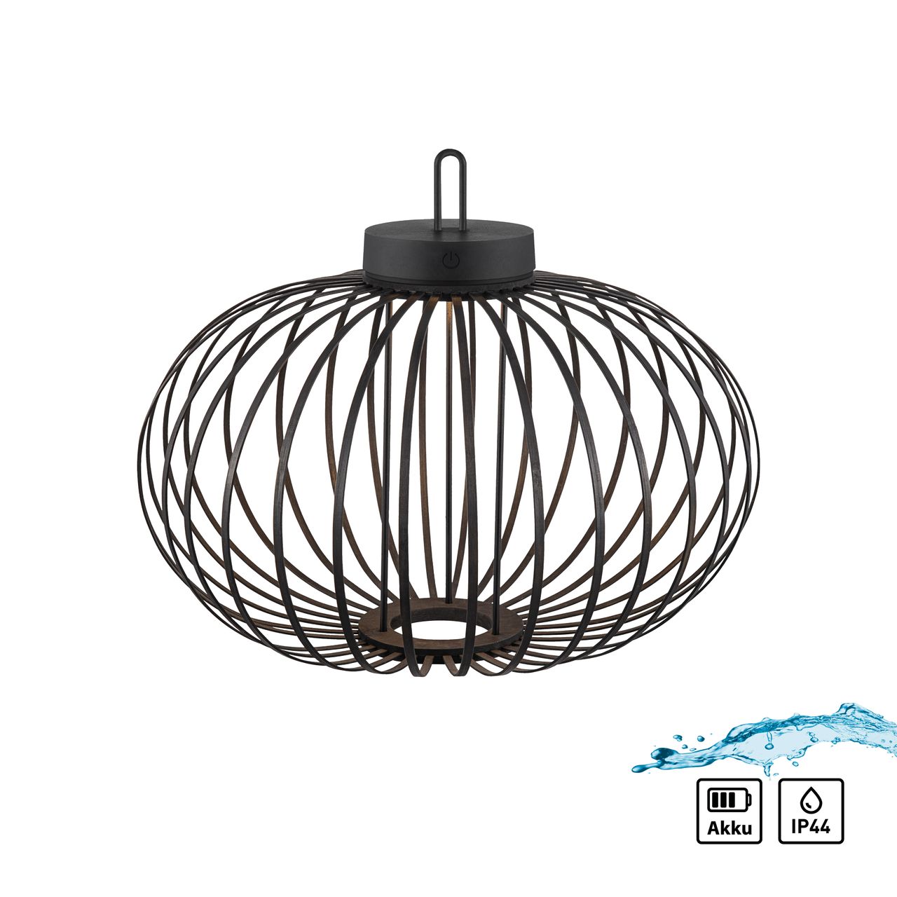 JUST LIGHT Akku Pendelleuchte AKUBA, 1x LED-Board/1,50Watt/2700Kelvin, IP44, Schwarz
