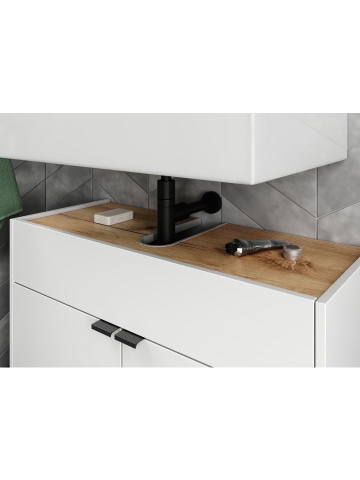 KADIMA DESIGN Stoßfester Unterschrank mit Siphonaussparung, 80x34x60 cm, Easy-Clean in Weiß-Beige günstig kaufen onesize