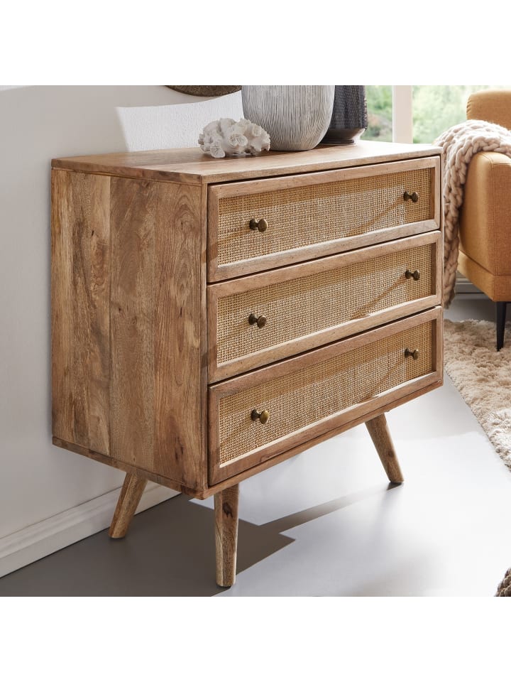 KADIMA DESIGN Sideboard 80x75x40 cm Mango Massivholz / Rattan Vintage Anrichte, günstig kaufen onesize