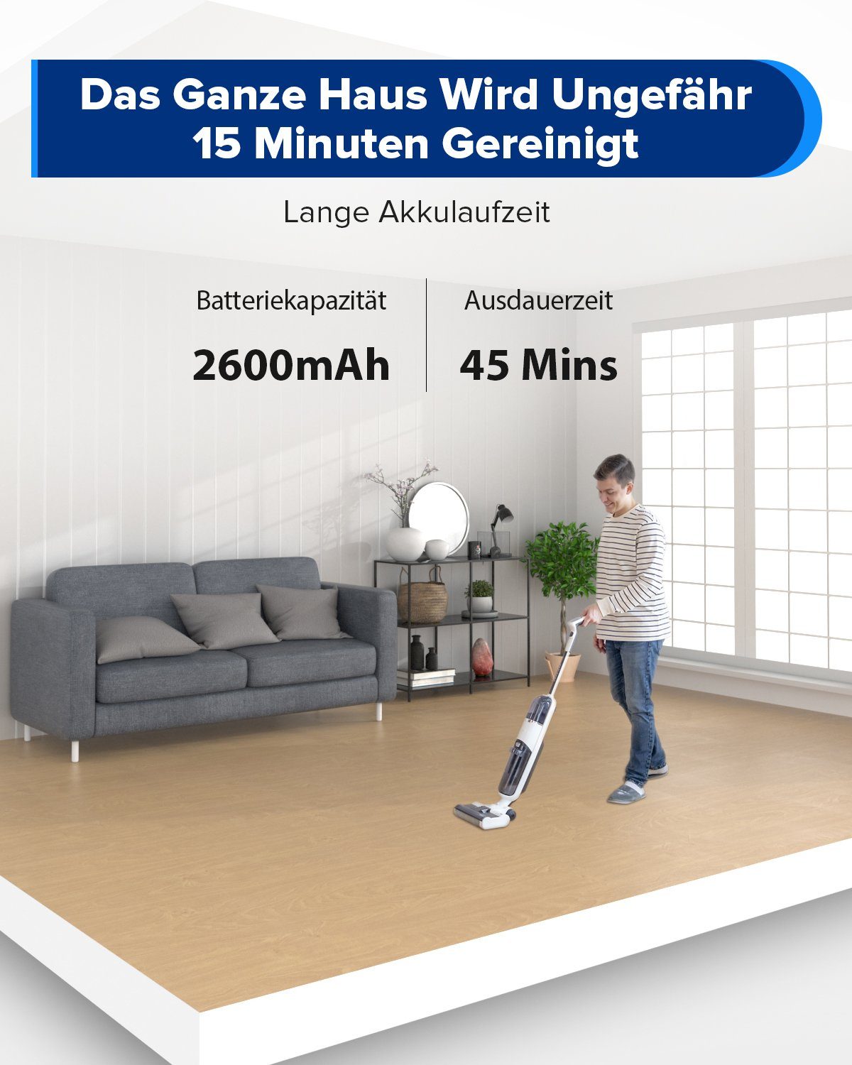Redkey Nass-Trocken-Akkusauger W12, 150,00 W, Beutellos, Handstaubsauger, Akkustaubsauger, Selbstreinigung, Staubsauger Kabellos, 3-in-1 Nass Trockensauger, LED Anzeige, Doppelwassertank