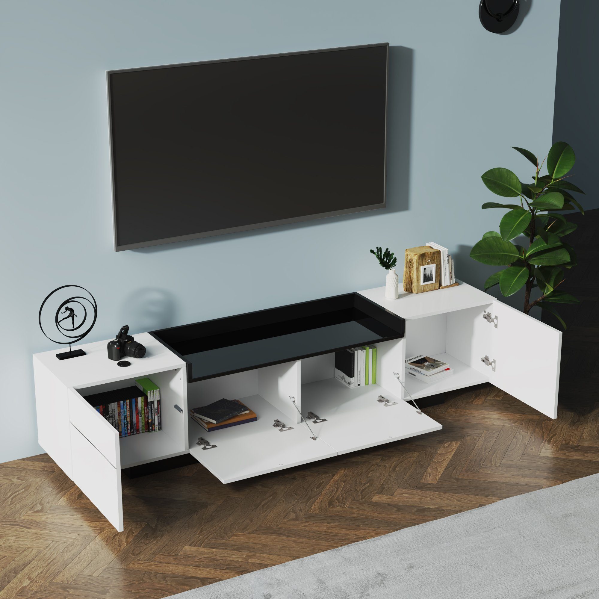 REDOM TV-Schrank (Fernsehtsich, mit verstellbaren Einlegeböden) TV-Schrank, Fernsehtsich, mit 2 Scharniertüren und 1 Schublade