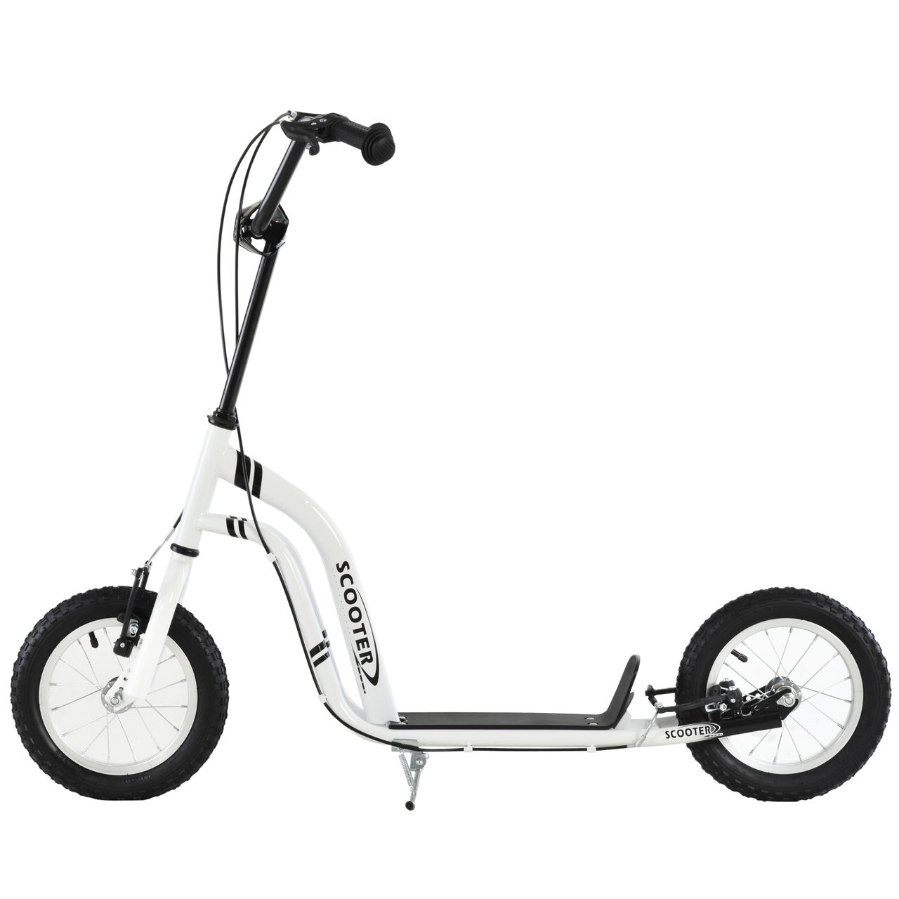 HOMCOM Kinderroller Scooter Tretroller Cityroller Kinder Roller Kickboard mit Luftreifen 12 Zoll Weiß 120 x 58 x 80-85 cm